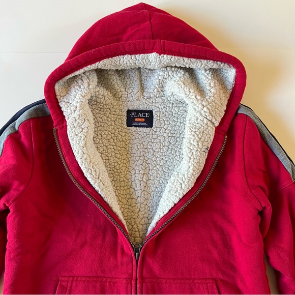 The Children's Place XL 14 Red Blue Gray Sherpa Lined Jacket Zippered Hoodie - Picture 3 of 5